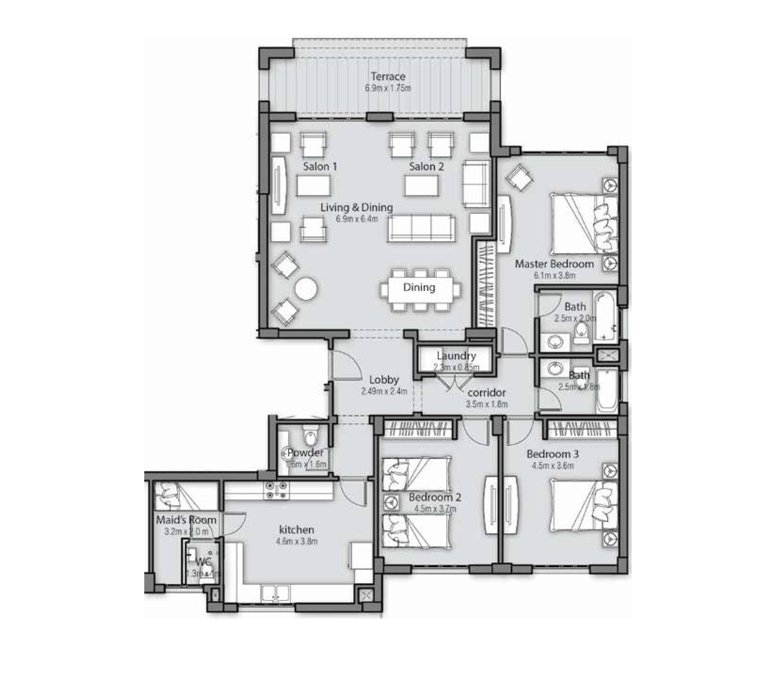 Apartment - Type 1 - 3Bedrooms - Ground - Right Corner
