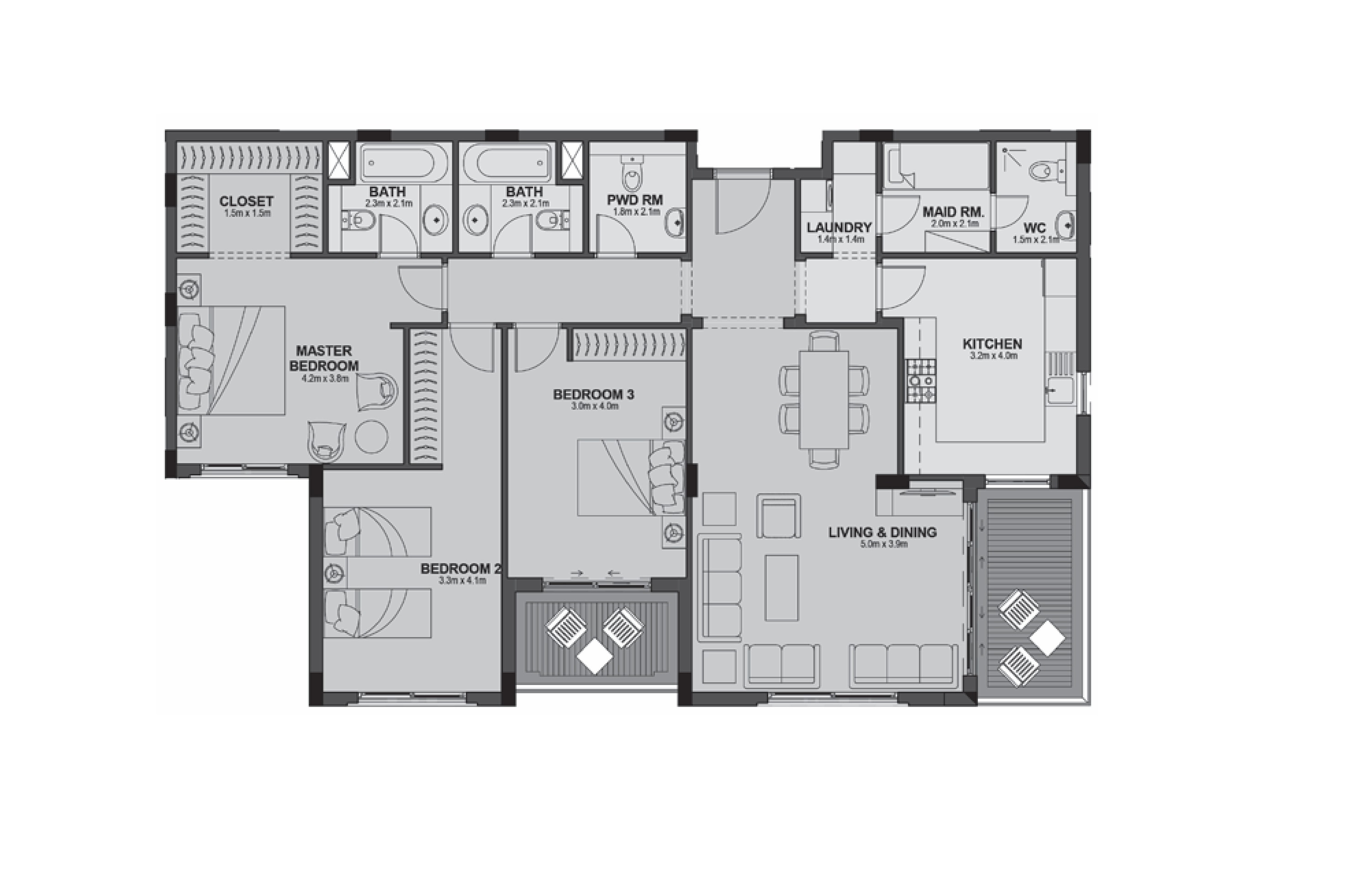 Apartment 402 - Type 1 - 3Bedrooms
