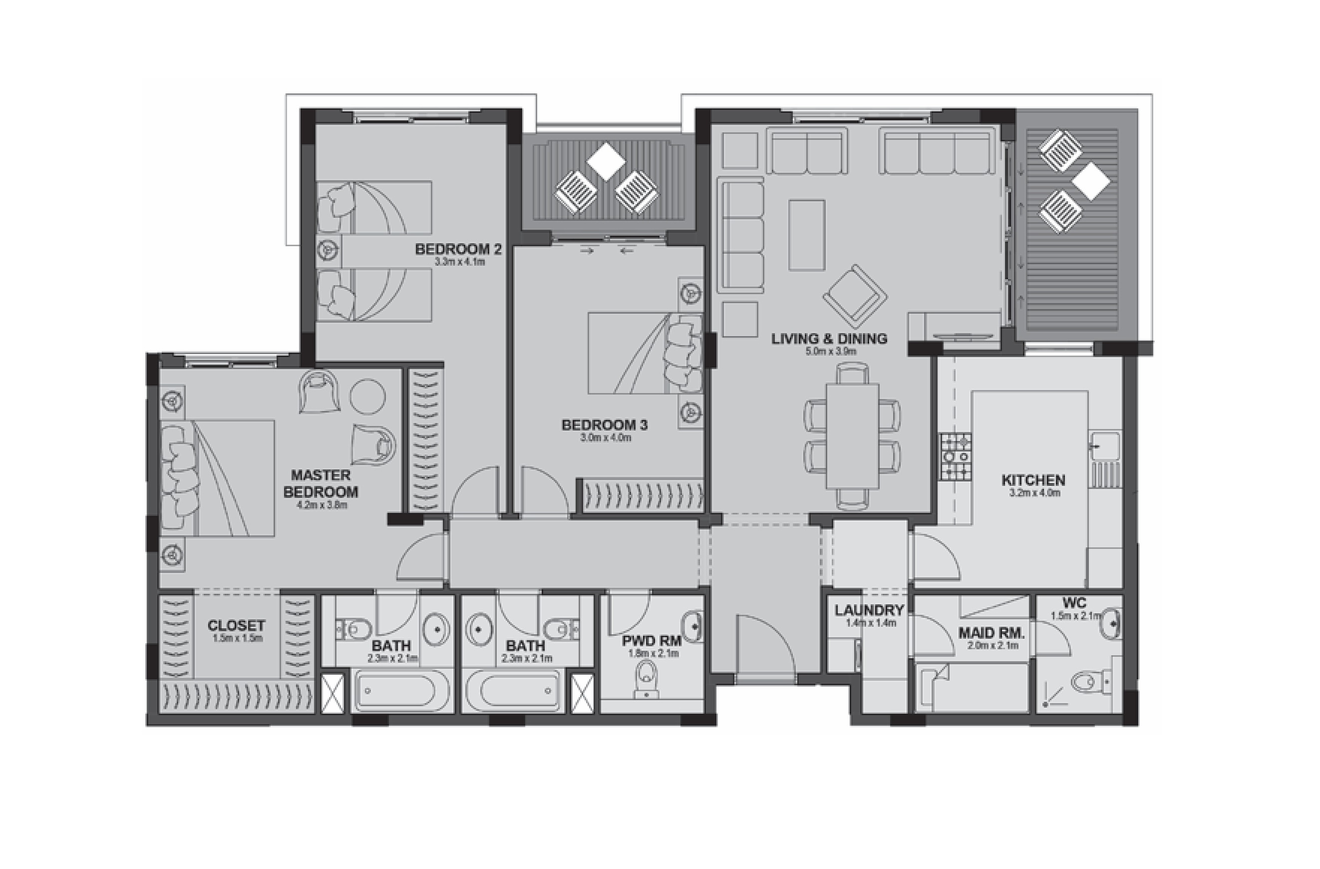 Apartment 202 - Type 1 - 3Bedrooms