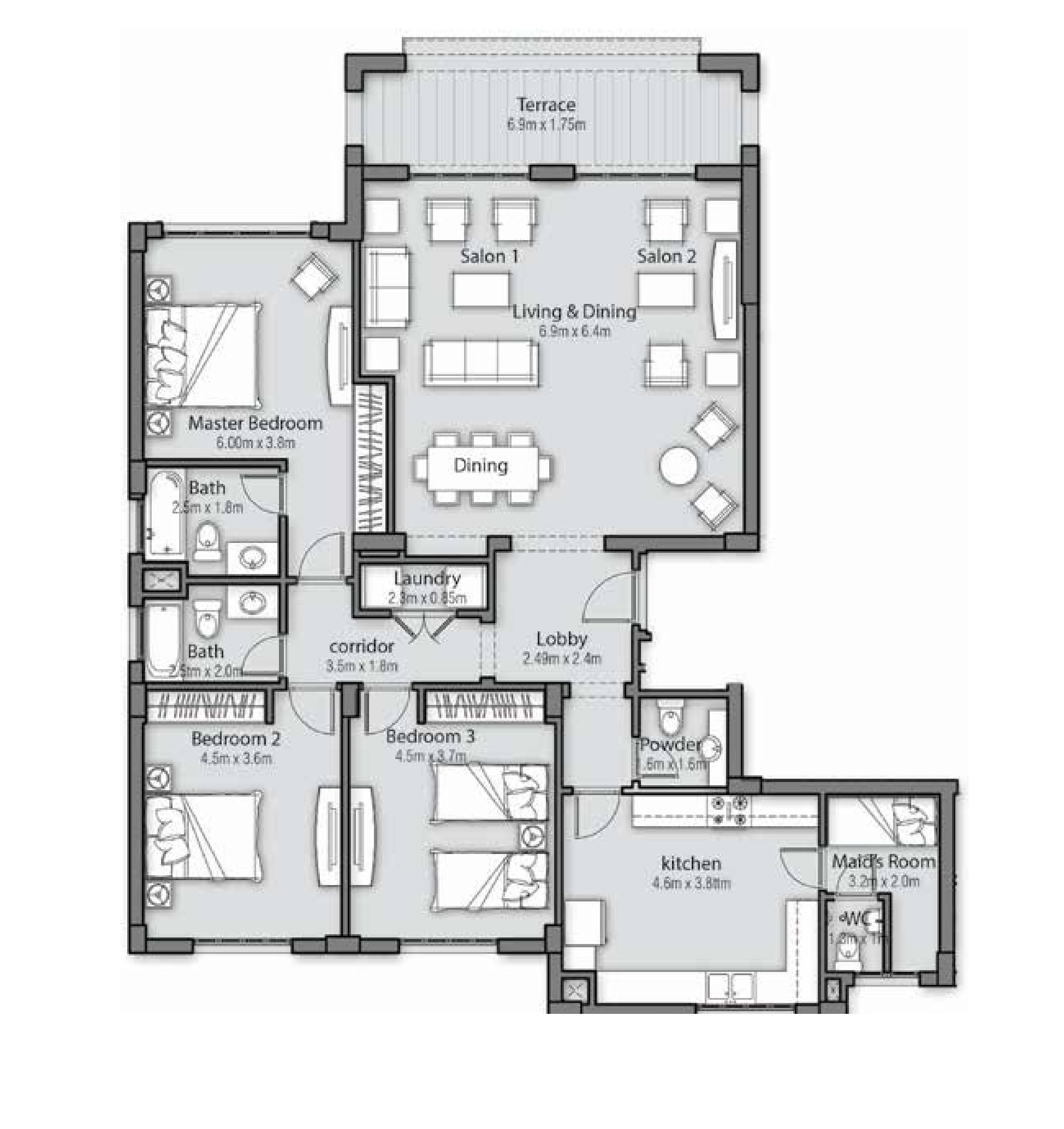 Apartment - Type 1 - 3Bedrooms - Ground - Left Corner